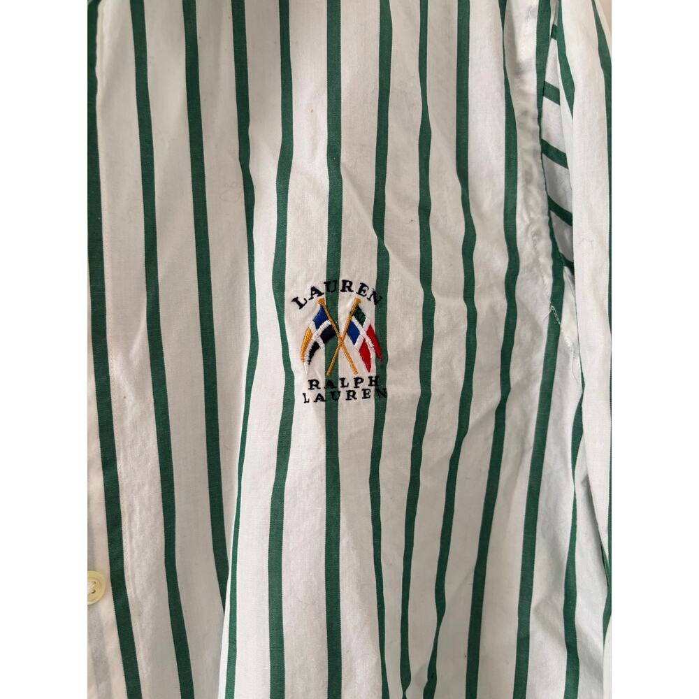 Lauren Ralph Lauren Striped Button Up Shirt Green White Cotton Women’s 6 - Picture 4 of 8